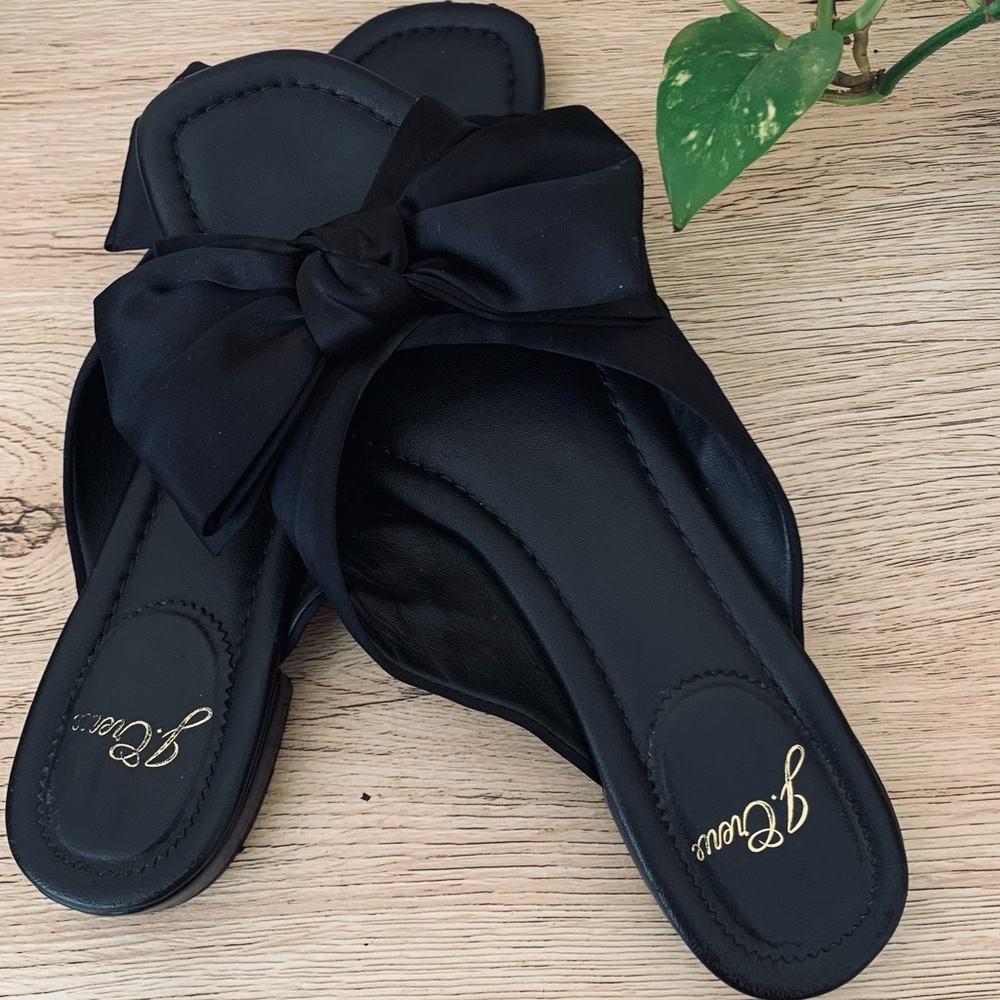 J. Crew Black Bow Slide Sandals